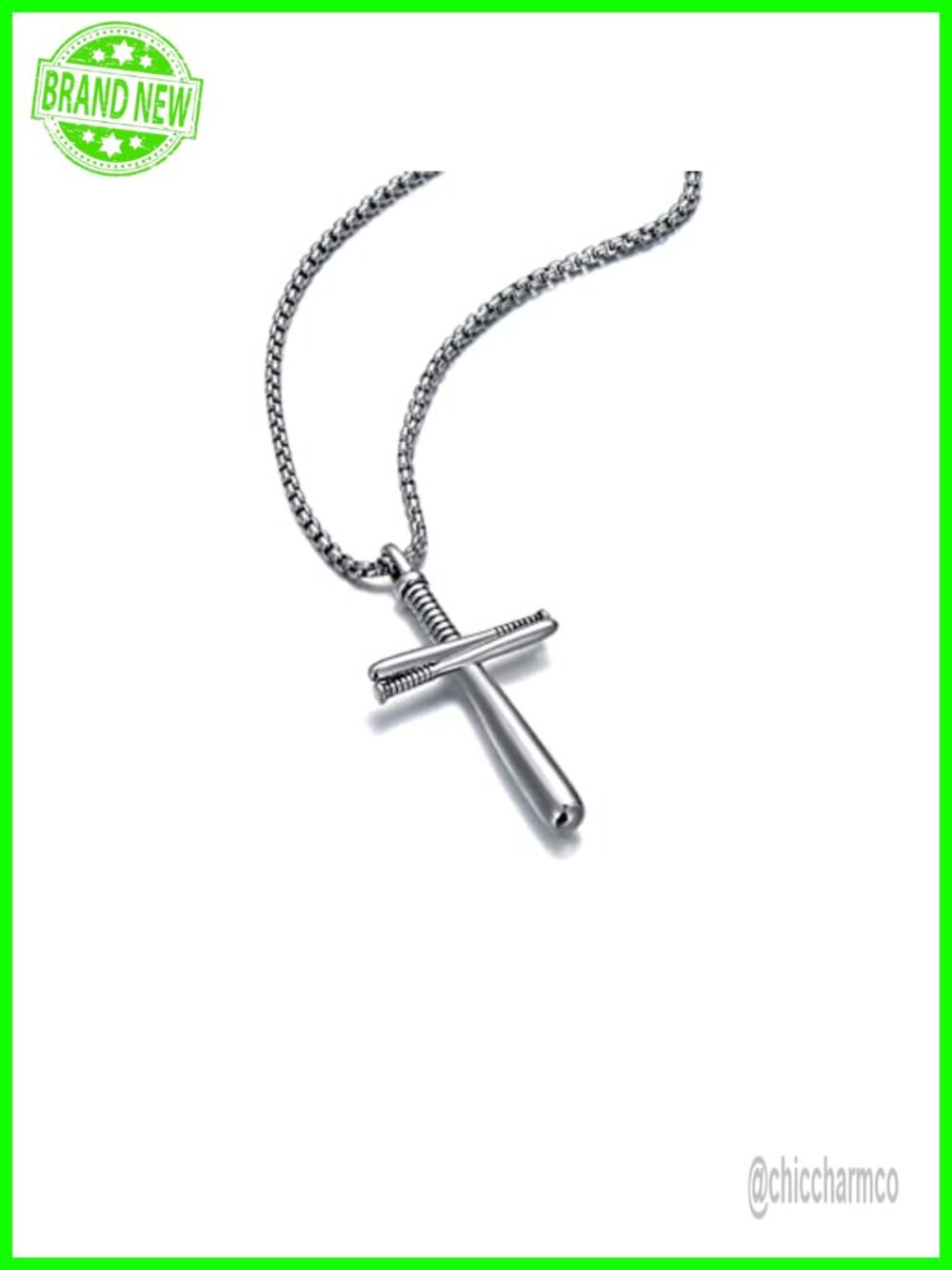 Sterling Silver Baseball Cross Pendant Necklace 22+2 inch Box Chain